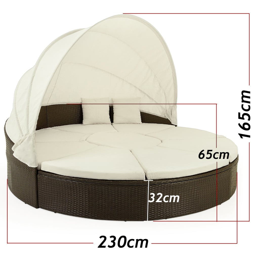 Rattan Garden Day Bed Brown/Cream 230 cm