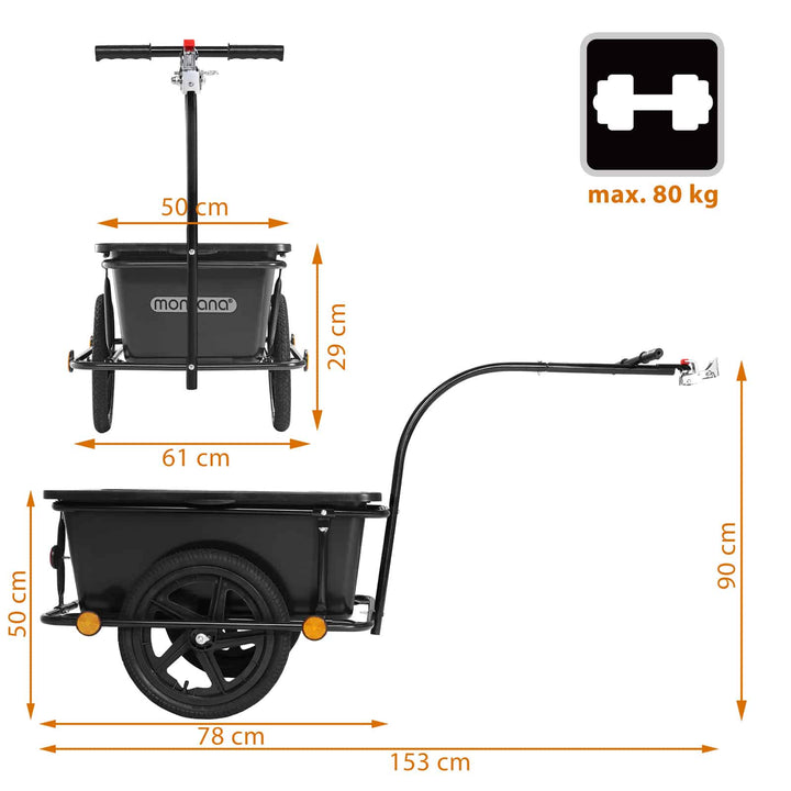 Bike Cargo Trailer Sort 90L 80 kg med kobling