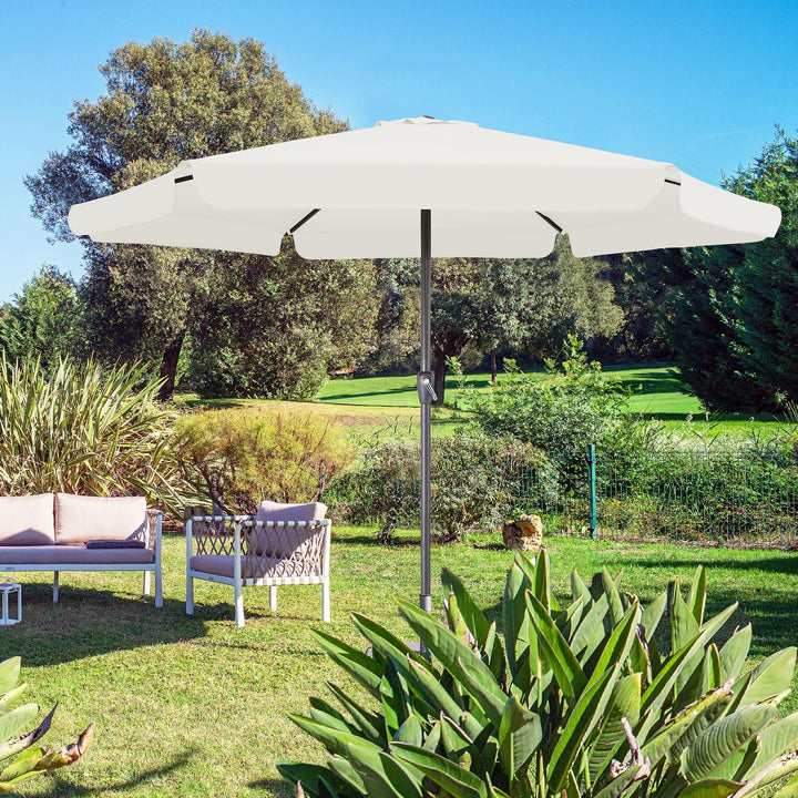 Parasol 3,3 m beige med krumtaphåndtag UV-beskyttelse 50+