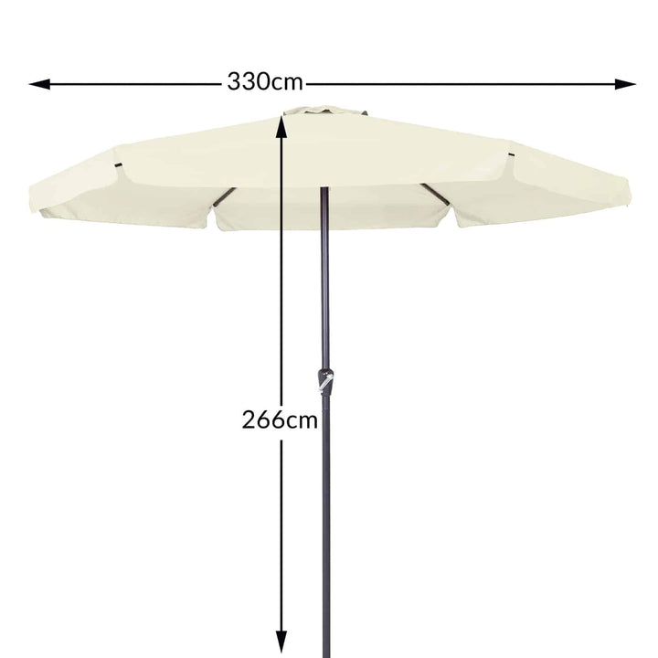 Parasol 3,3 m beige med krumtaphåndtag UV-beskyttelse 50+