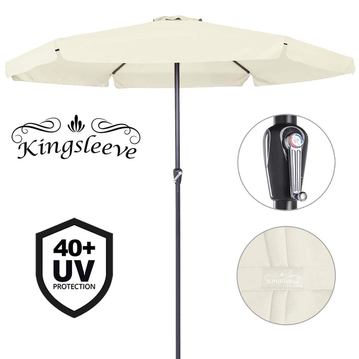 Parasol 3,3 m beige med krumtaphåndtag UV-beskyttelse 50+