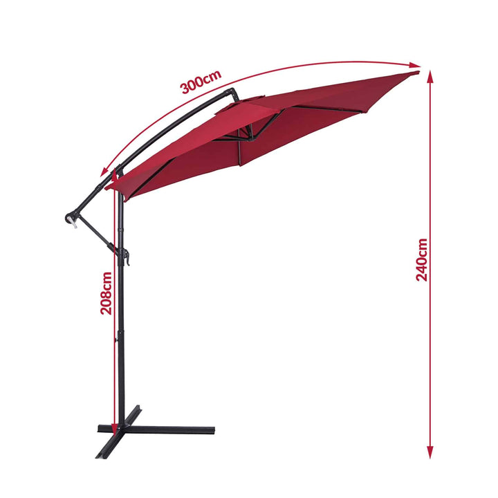 Cantilever Parasol Red 3M Crank & Tilt UV-beskyttelse 40+