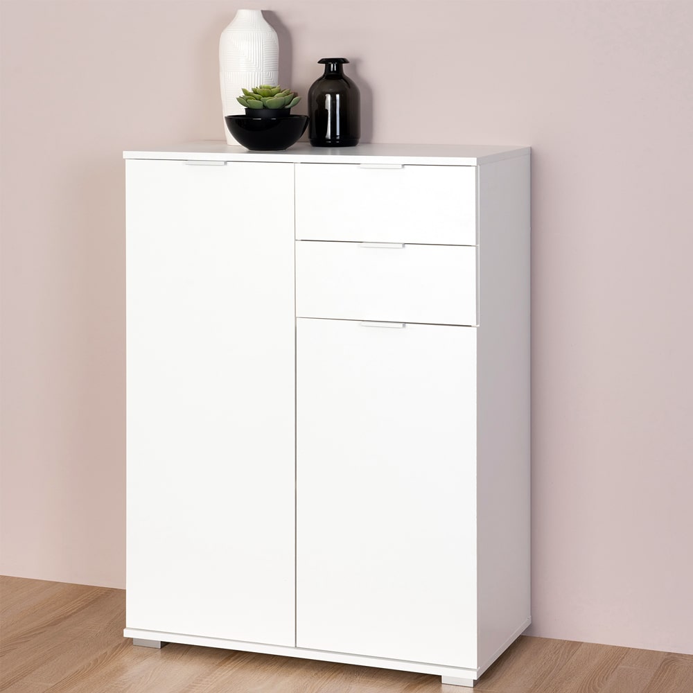 Highboard Alba White 71x101x35cm med 2 døre 2 skuffer