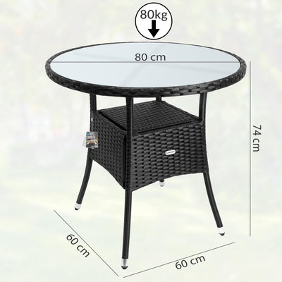 Rattan Bistro Table Black 80 cm