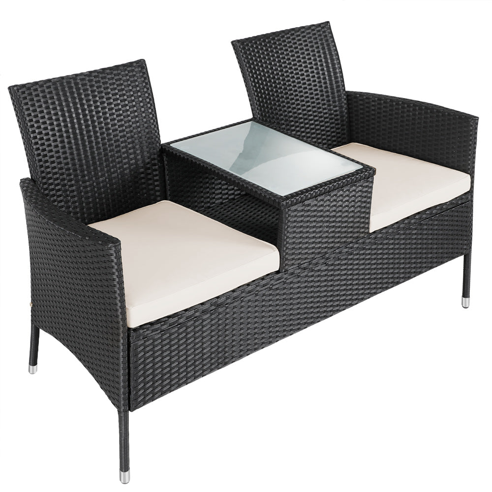 Poly Rattan Jack & Jill Bench Black/Cream