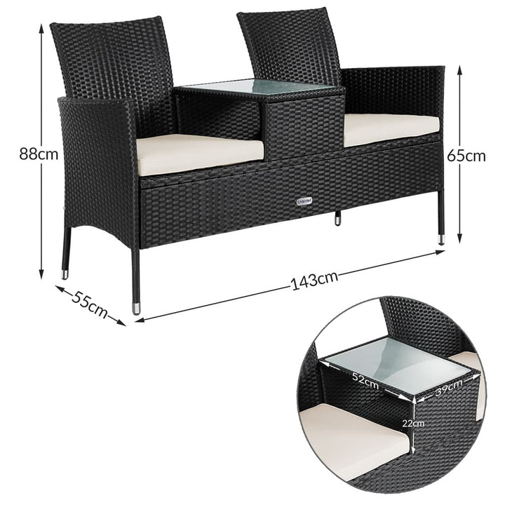 Poly Rattan Jack & Jill Bench Black/Cream