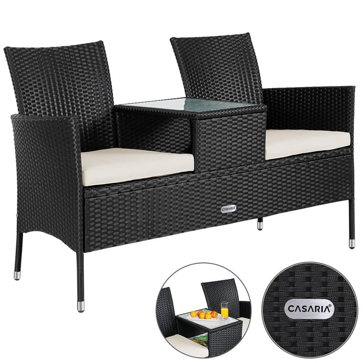 Poly Rattan Jack & Jill Bench Black/Cream