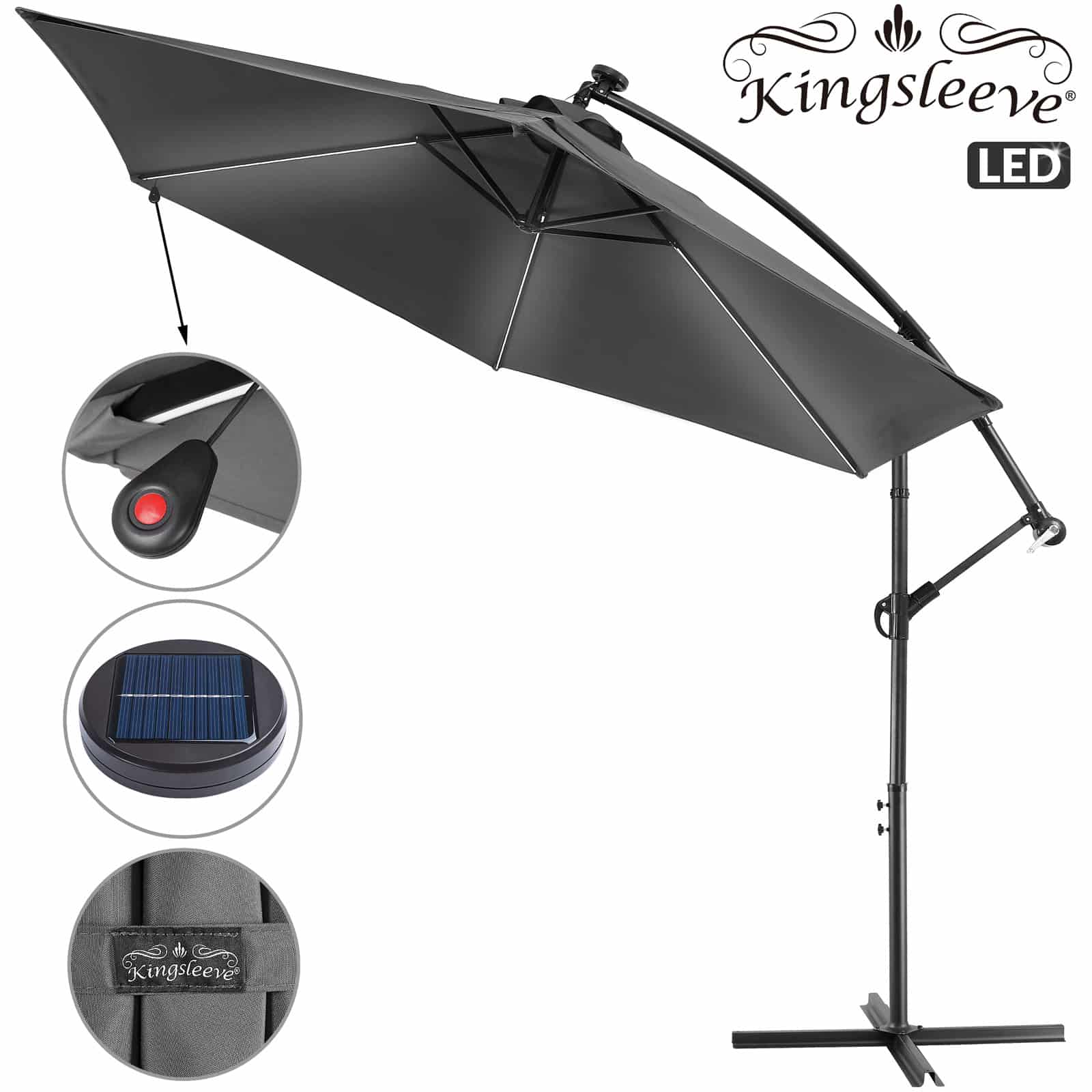 Solar Cantilever Parasol Mali Anthracite 3.3m Crank & Tilt Wit LED