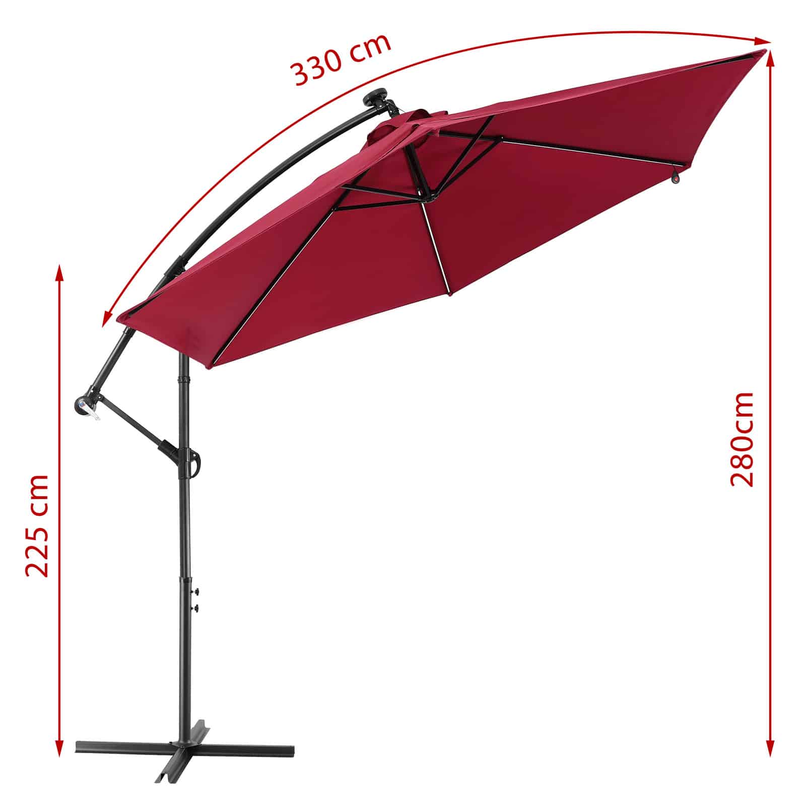 Sol Cantilever Parasol Mali Red 3,3 m krumtap & Tilt UV med LED