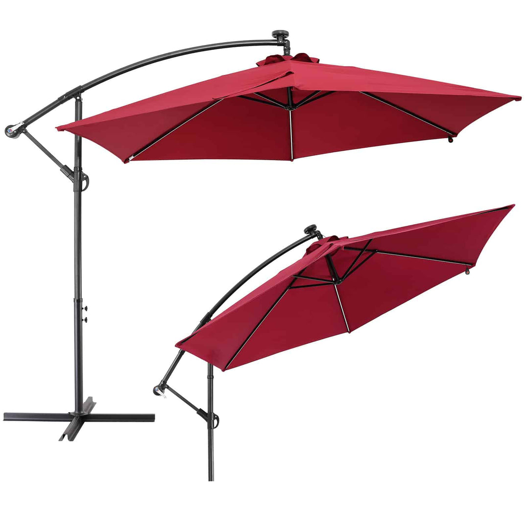 Sol Cantilever Parasol Mali Red 3,3 m krumtap & Tilt UV med LED