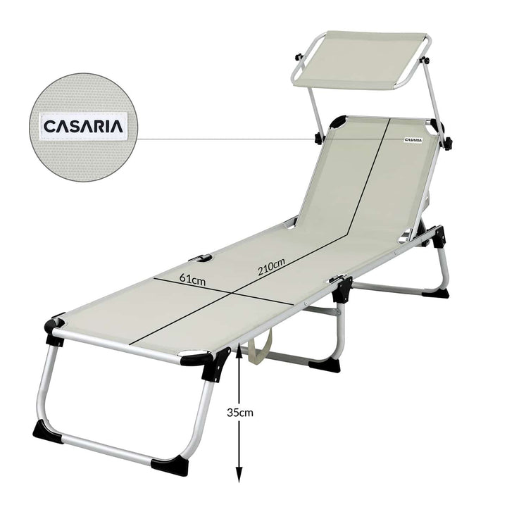 Sun Lounger Aluminium Justerbar Sunshade Canopy Cream