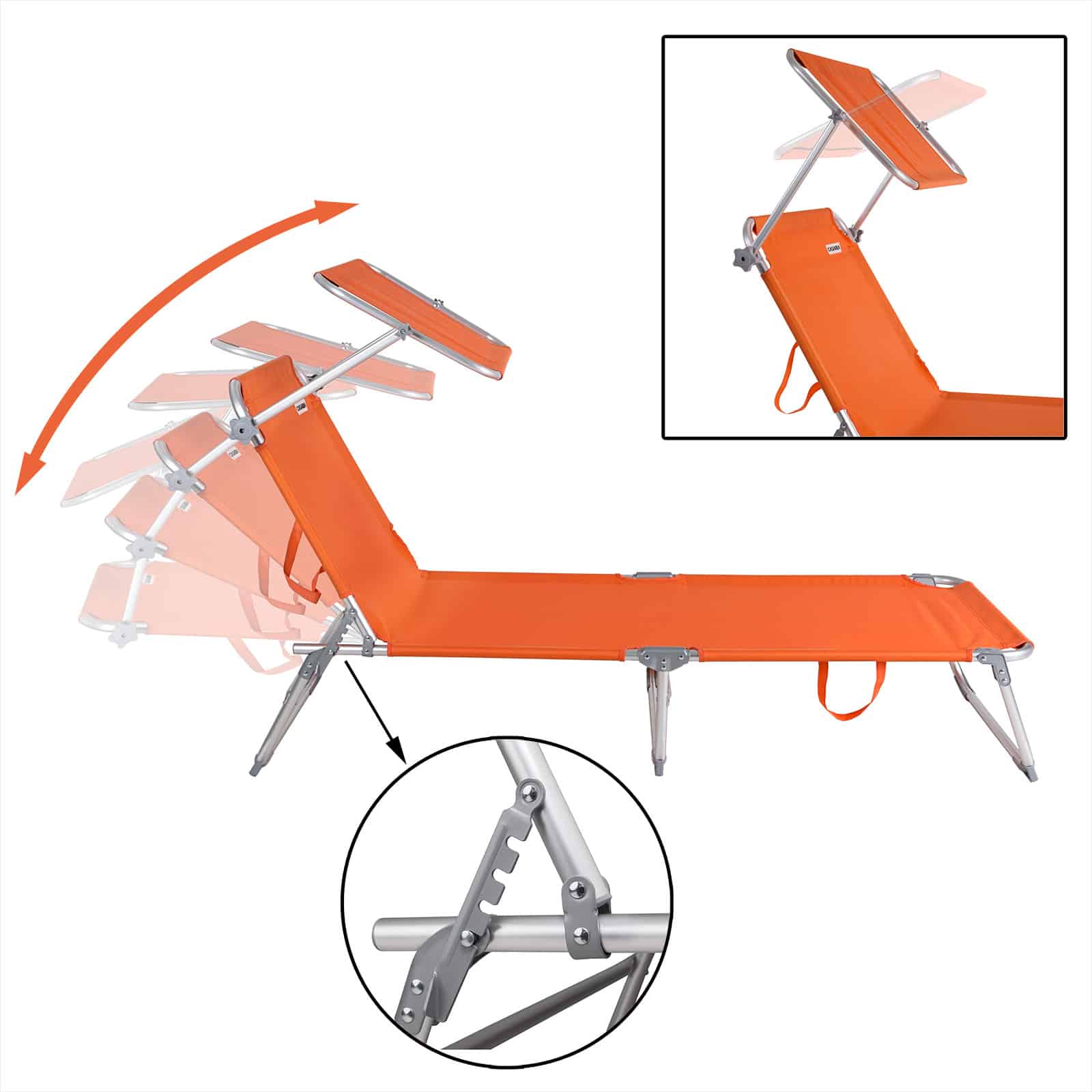 Sun Lounger Ibiza Orange aluminium med baldakin