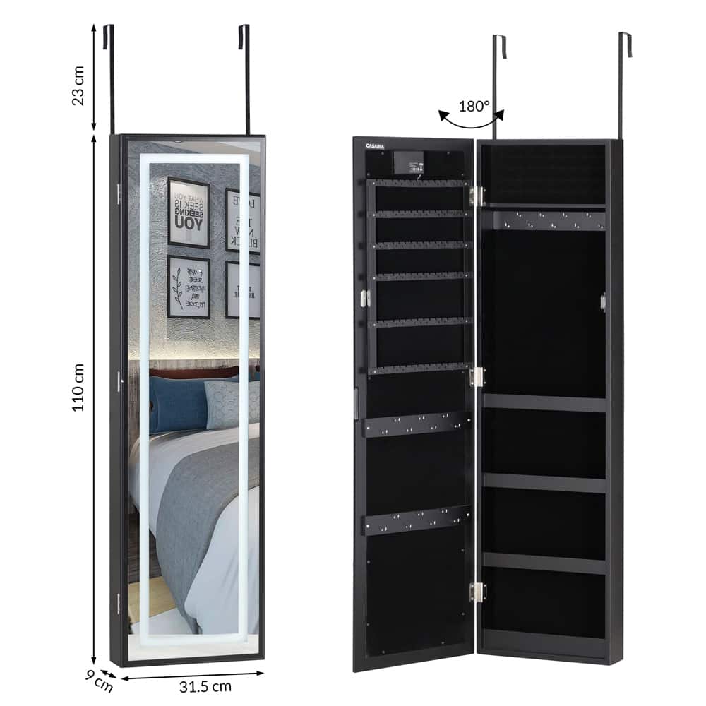 LED -smykkeskab sort 31.5x9x110cm