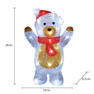 LED julefigur stående bamse acryl