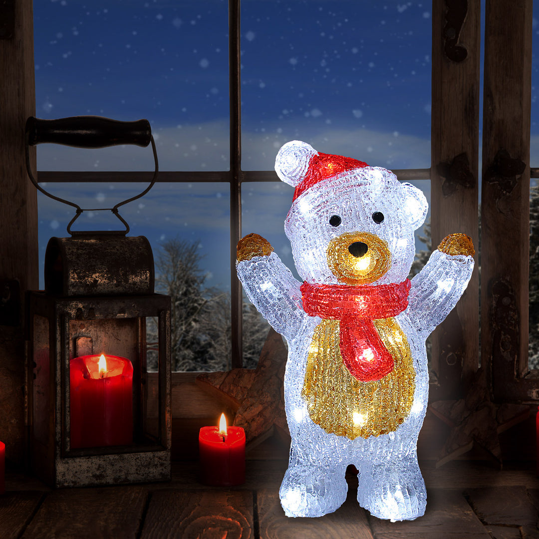 LED julefigur stående bamse acryl