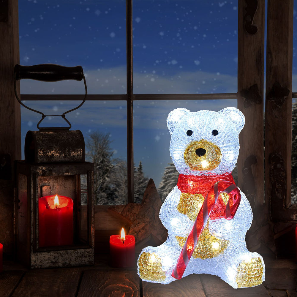 LED julefigur sidder bamse acryl