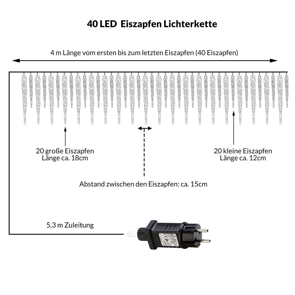 Julelys Icicle 40 LEDS 10,4 m hvid