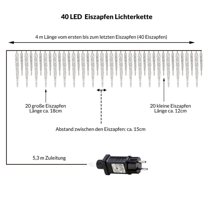 Julelys Icicle 40 LEDS 10,4 m hvid