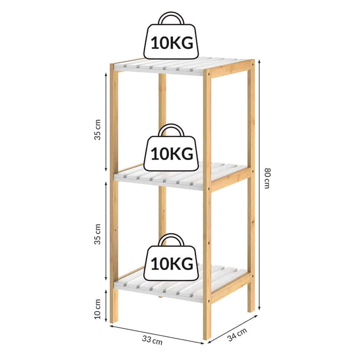 Stående hylde bambus hvid 80x33x34cm 3 hylder