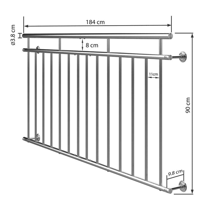 Balustrade rustfrit stål 184 cm