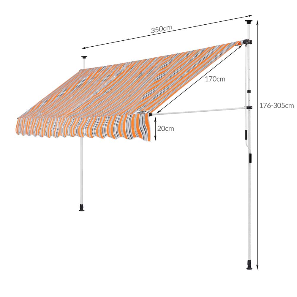 Klemme markise orange/sort/hvid 350 cm