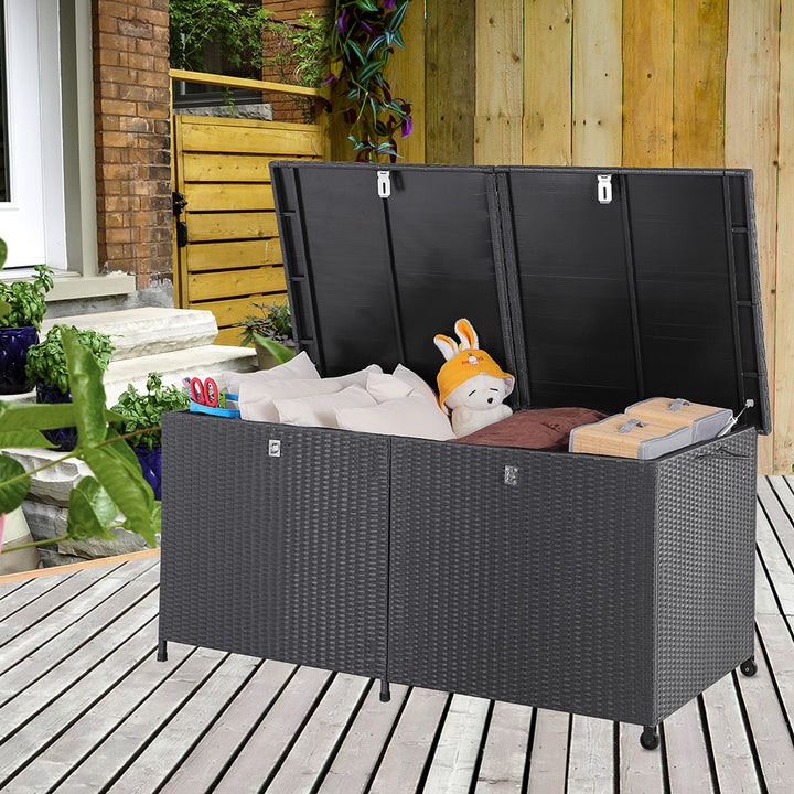 Rattan Garden Opbevaringsboks Sort 760L Låsbar