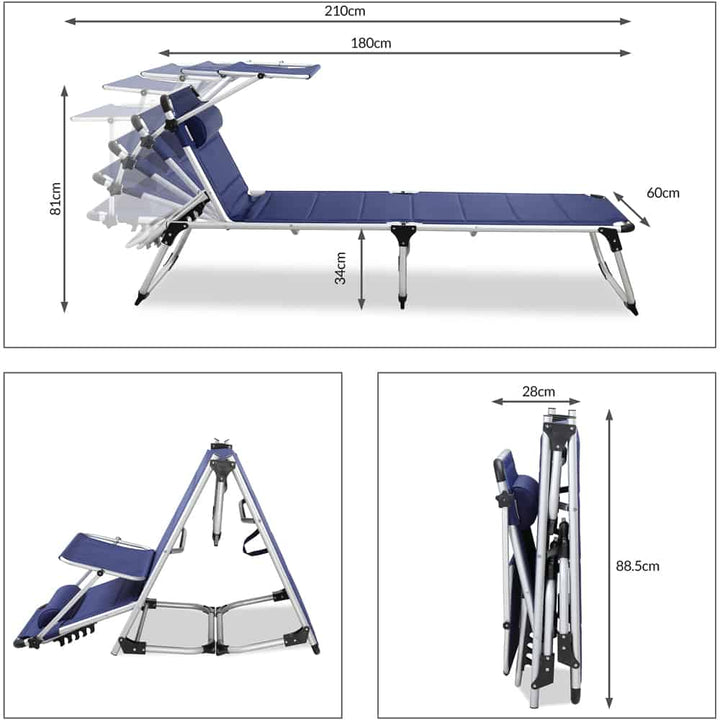 Sun Lounger Bari Blue 210x60x81cm