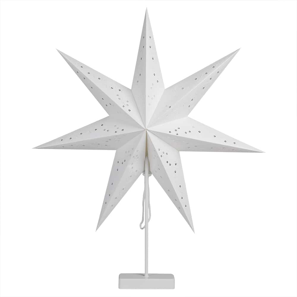 Led Paper Star Cream med stativ - paljetter