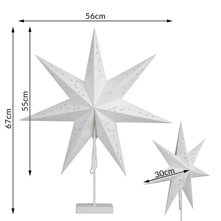 Led Paper Star Cream med stativ - paljetter