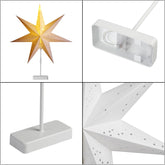 Led Paper Star Cream med stativ - paljetter