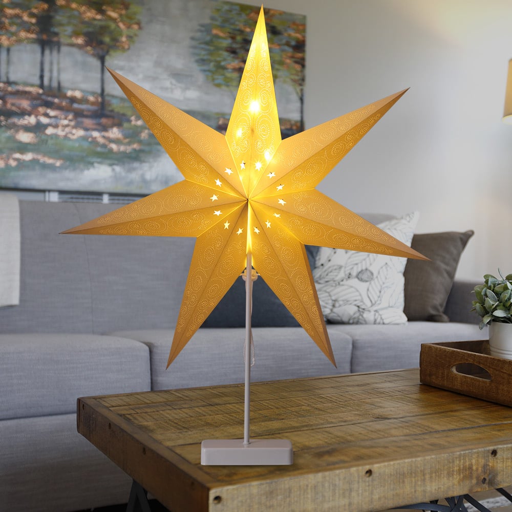 Led Paper Star Cream med stativ