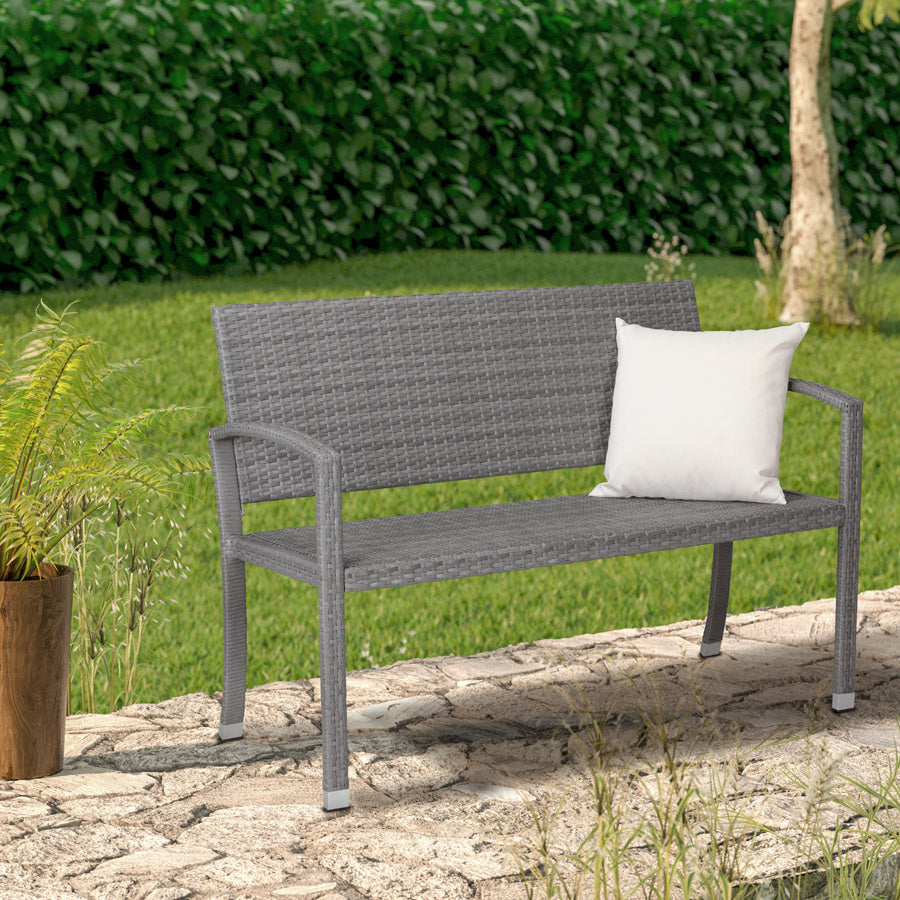 Rattan Garden Bench Grey 4x1.8x3ft