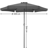 Parasol 3,3 m antracit med krumtaphåndtag UV-beskyttelse 50+