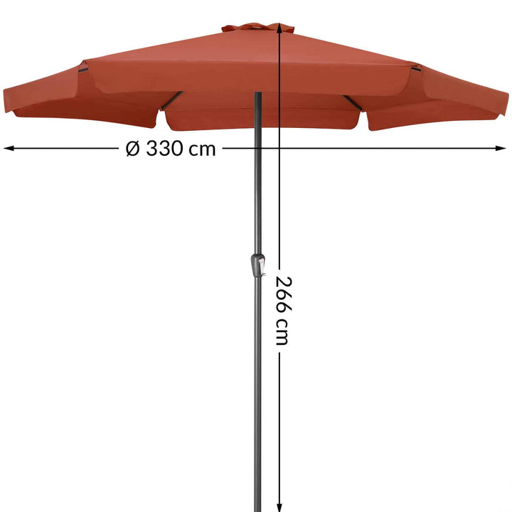 Parasol 3,3 m Terracotta med krumtaphåndtag UV-beskyttelse 50+