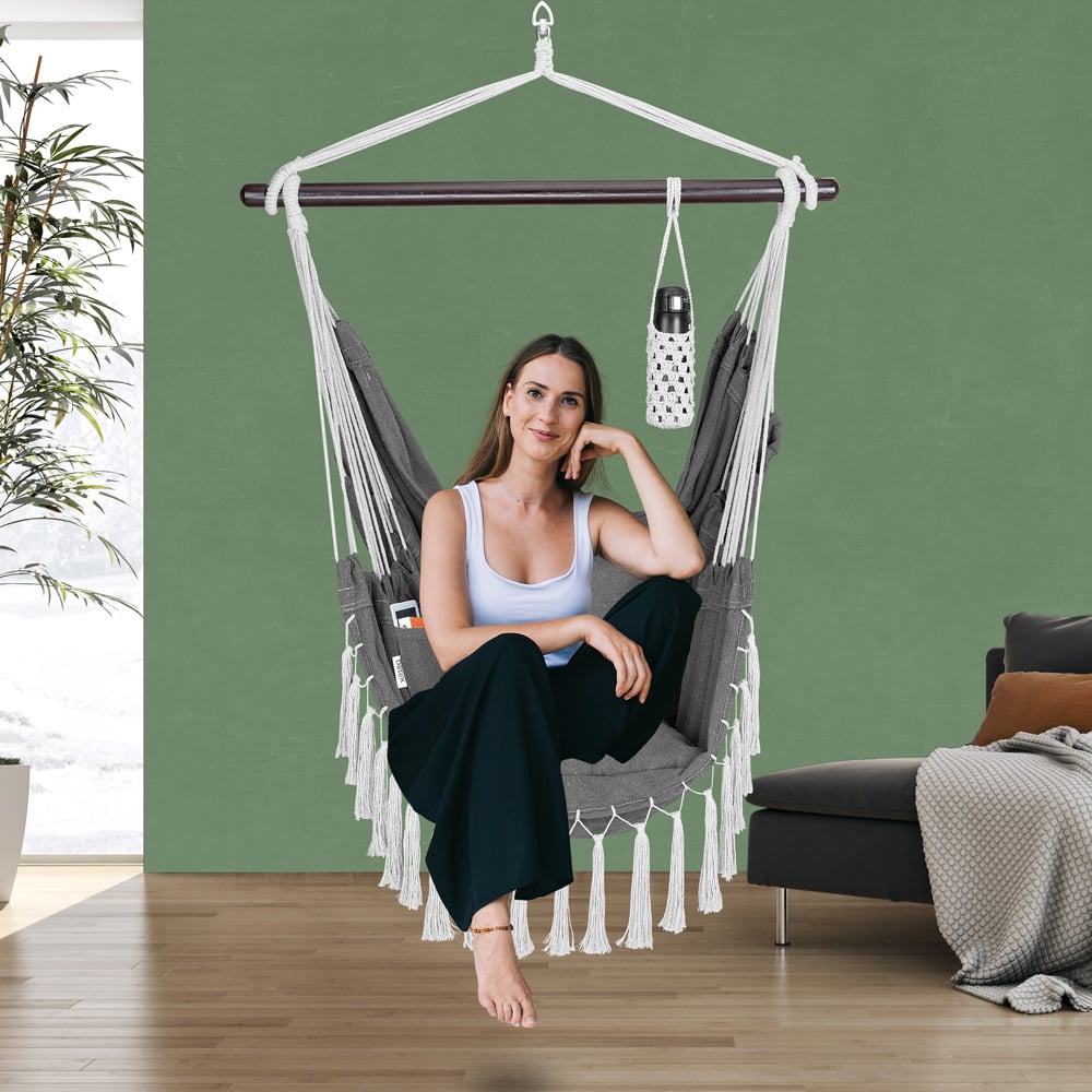 Hængestol i antracit 170x100x150 cm boho-stil til have og terrasse