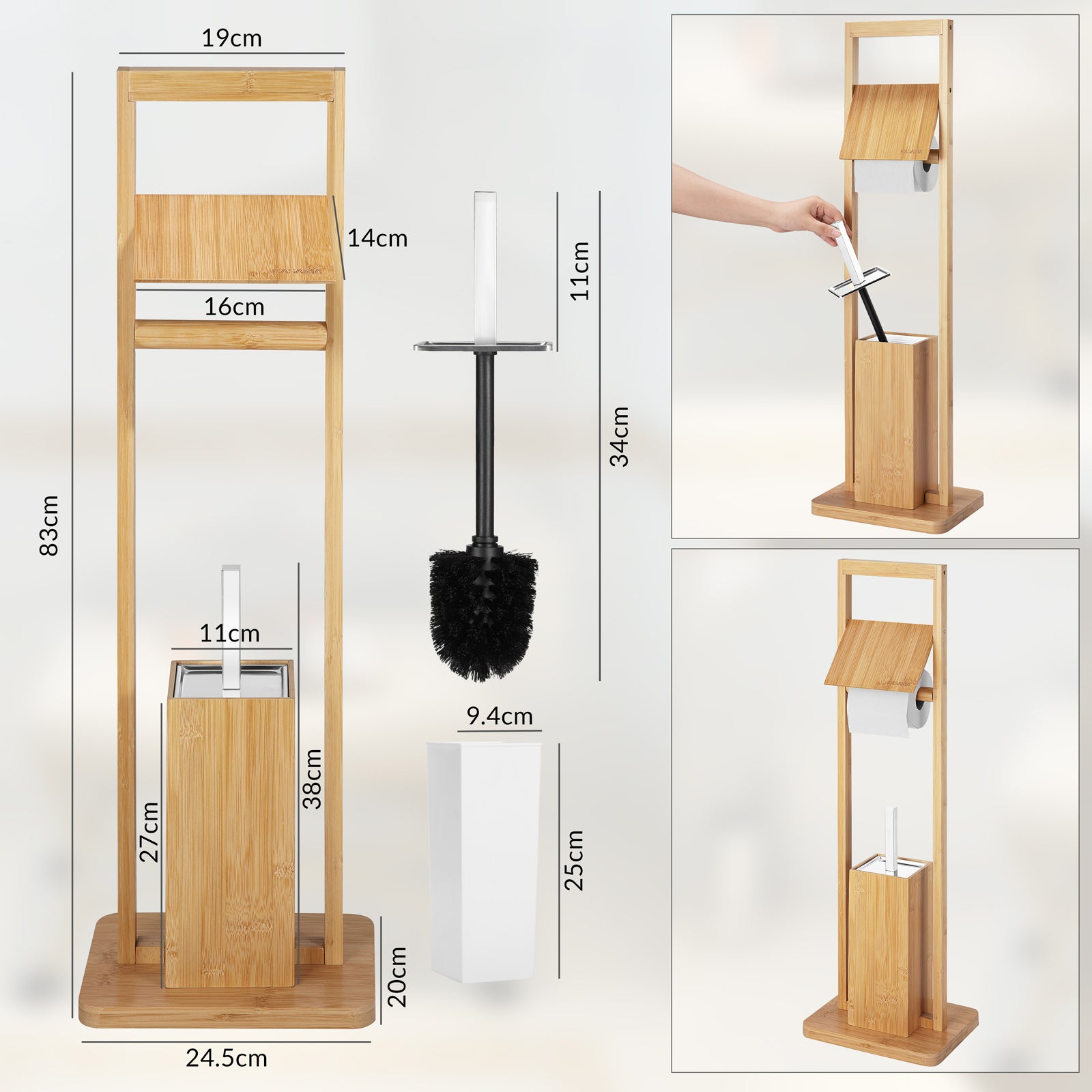 Toiletbørste og toiletpapir sæt bambus 83x24,5x20cm