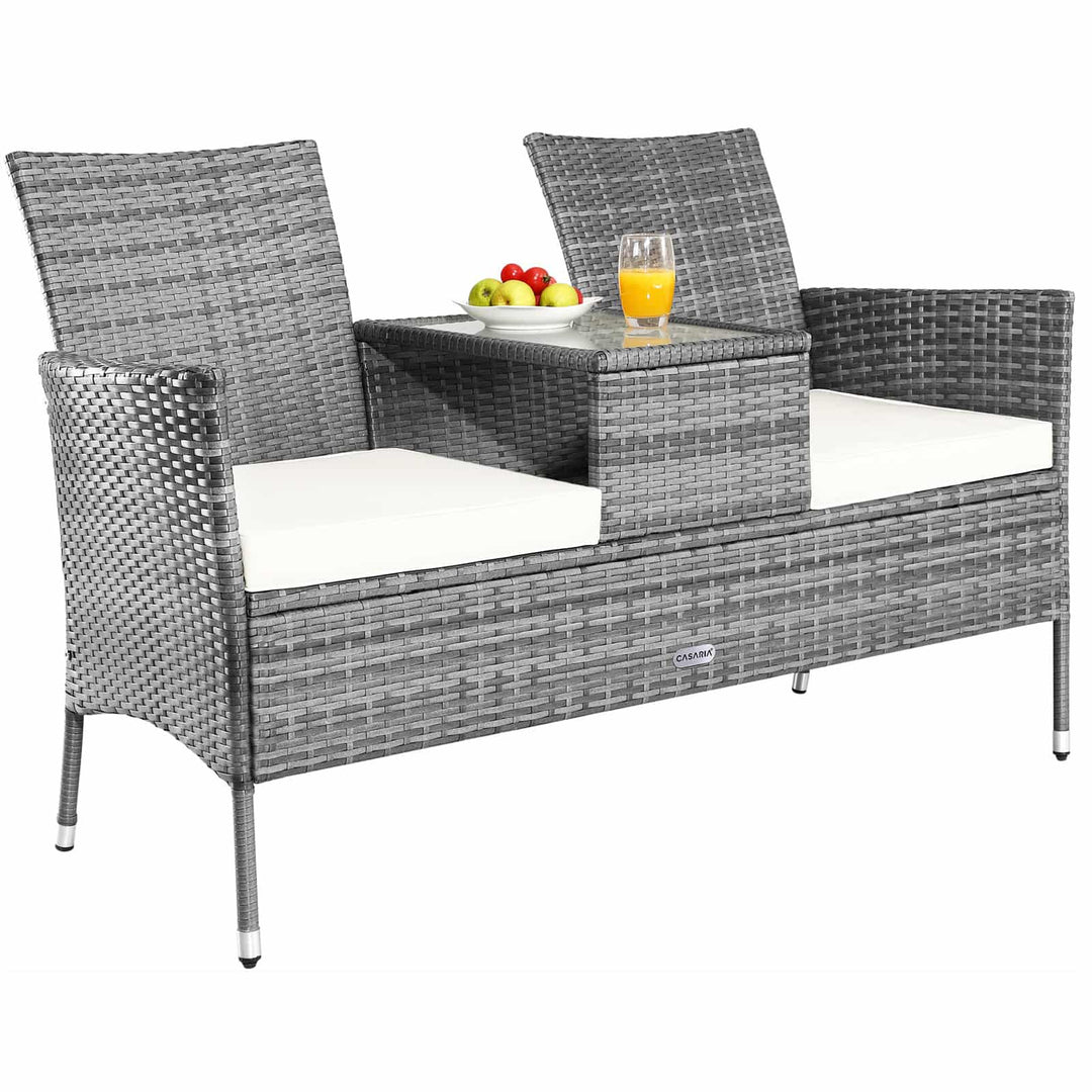 Polyrattan Jack & Jill Bench Gray/Beige 143x64x87cm