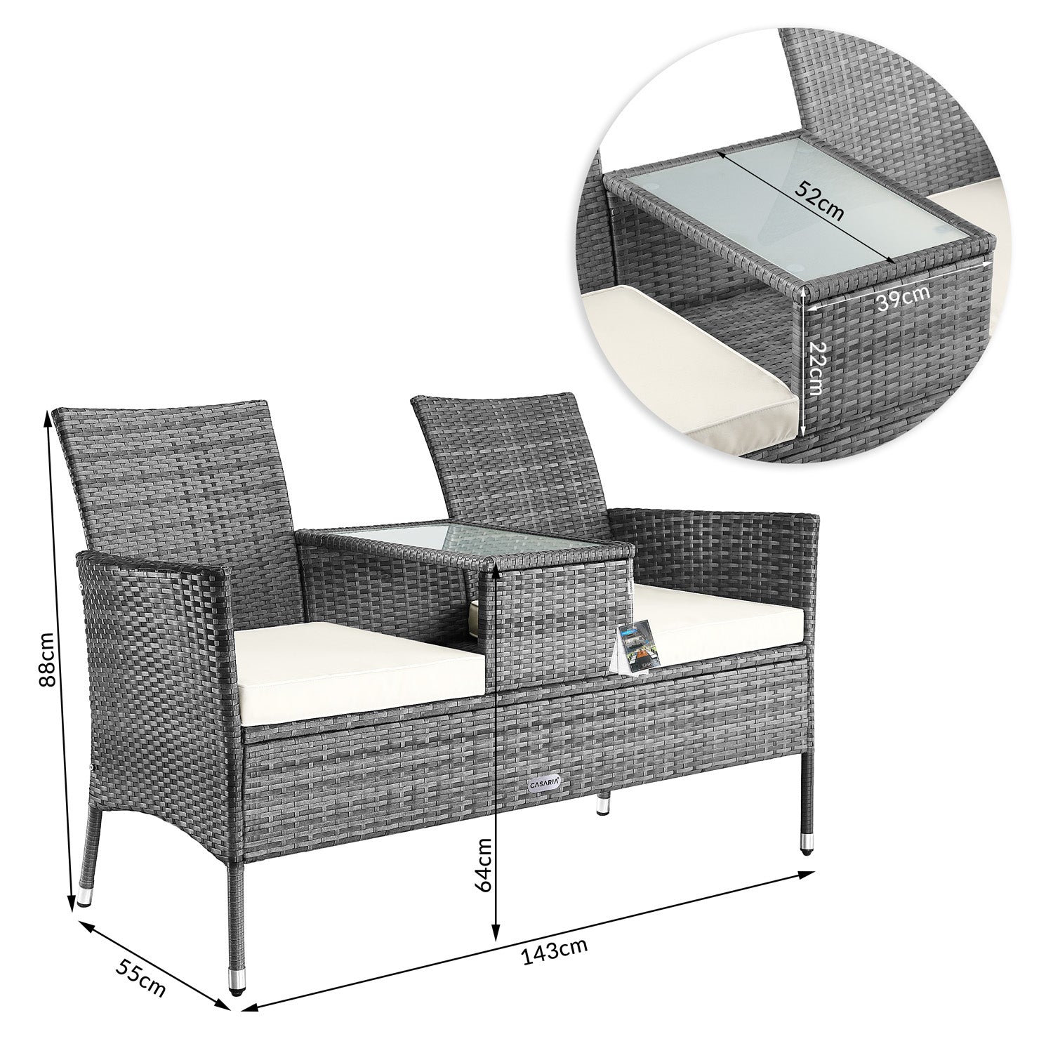 Polyrattan Jack & Jill Bench Gray/Beige 143x64x87cm