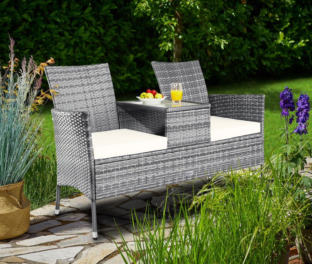 Polyrattan Jack & Jill Bench Gray/Beige 143x64x87cm