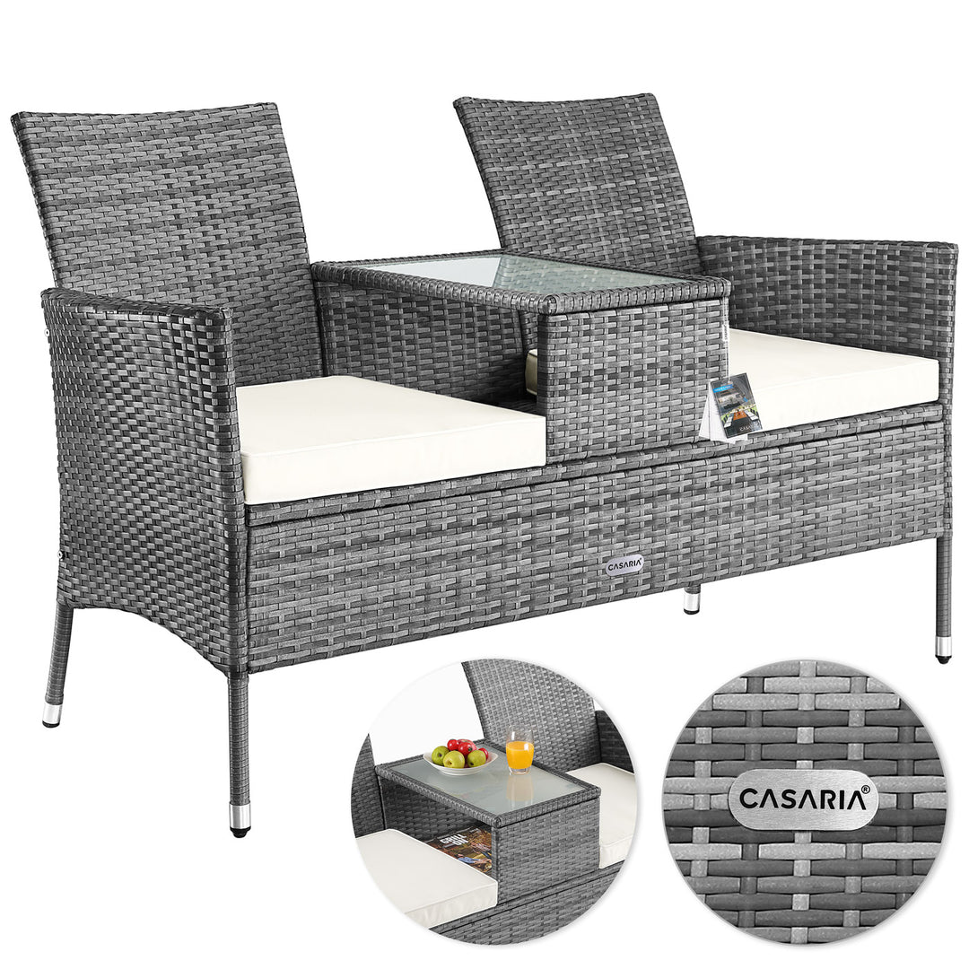 Polyrattan Jack & Jill Bench Gray/Beige 143x64x87cm