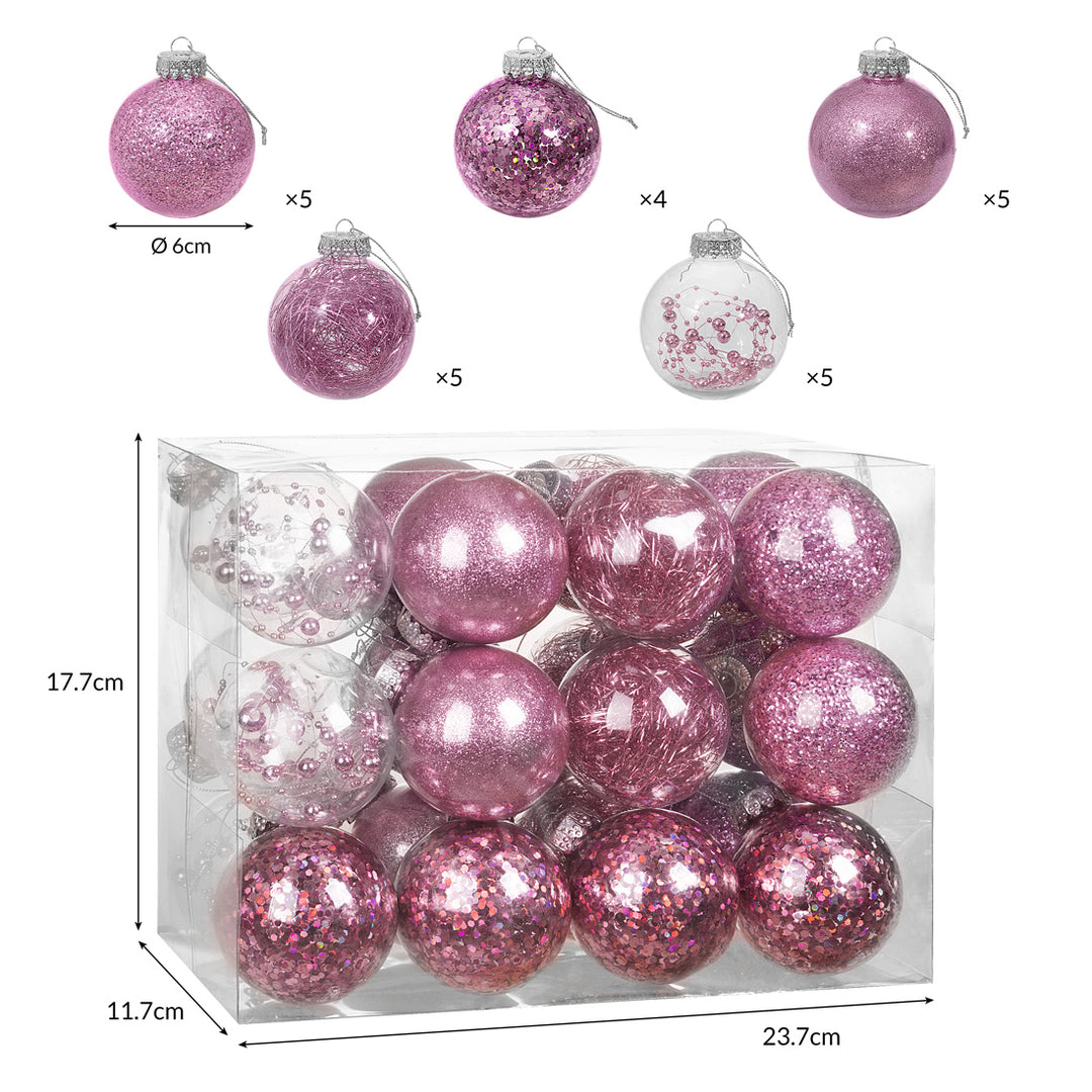 Juletræbaubles 24 pcs lyserød 6 cm