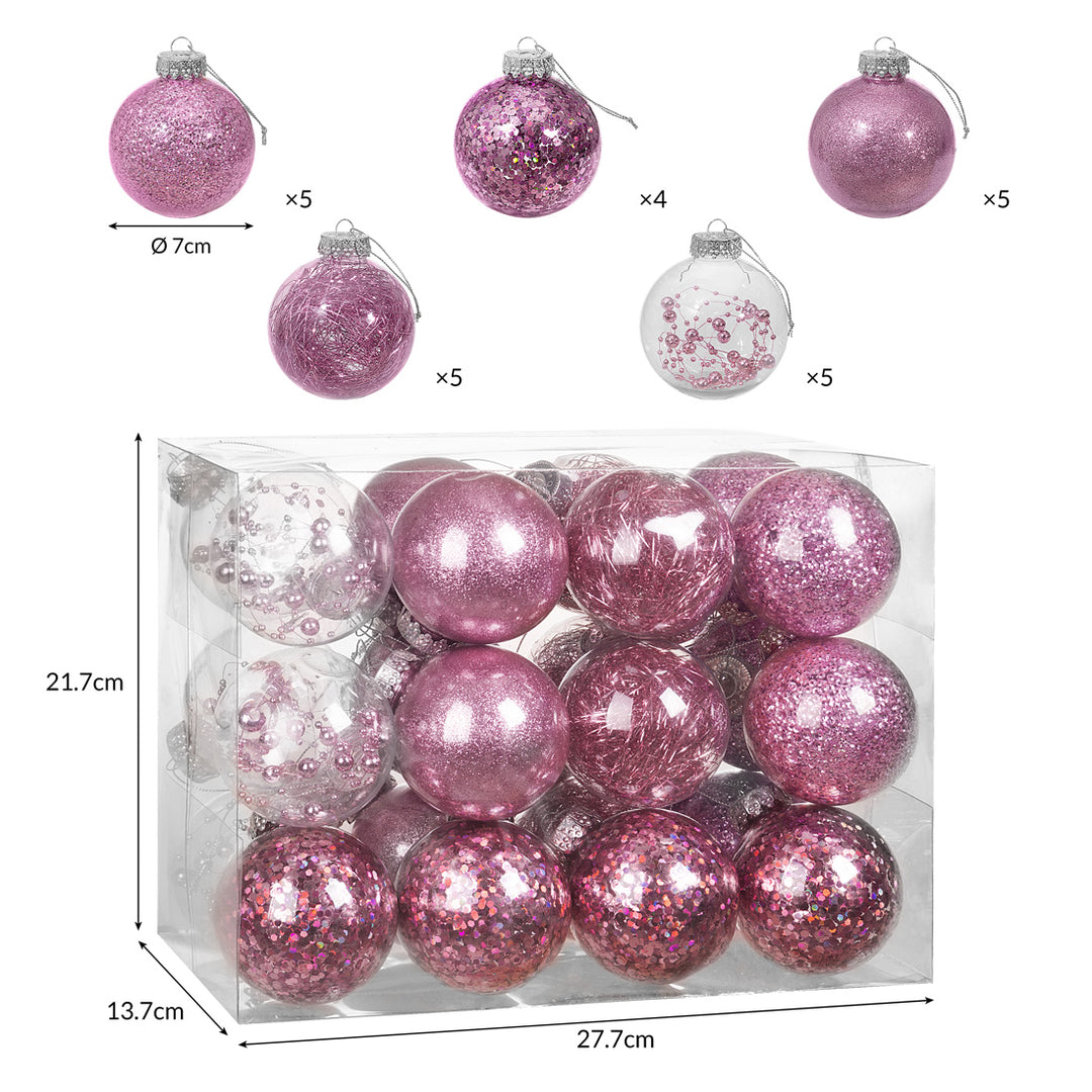 Juletræbaubles 24 pcs lyserød 7cm