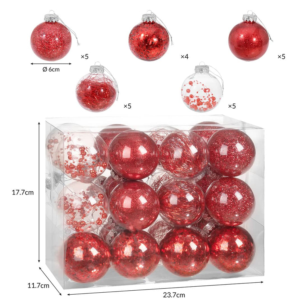 Juletræbaubles 24 stk. Røde 6 cm