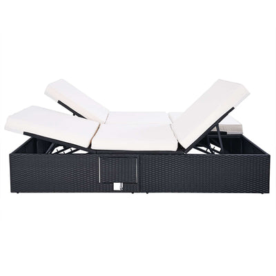 Rattan Double Sun Lounger Black/Cream 196x160x33cm Justerbar