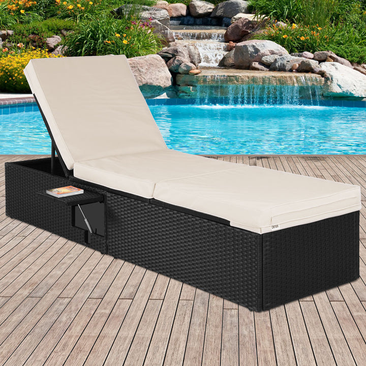 Rattan Sun Lounger Sort/Cream 195x60x33cm Justerbar