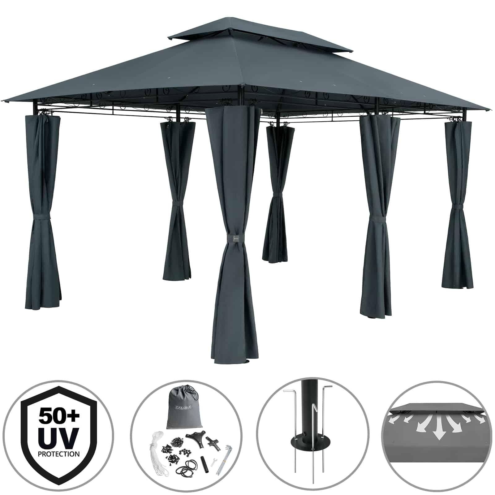 Metal Gazebo Topas Anthracite 3x4m med sidepaneler