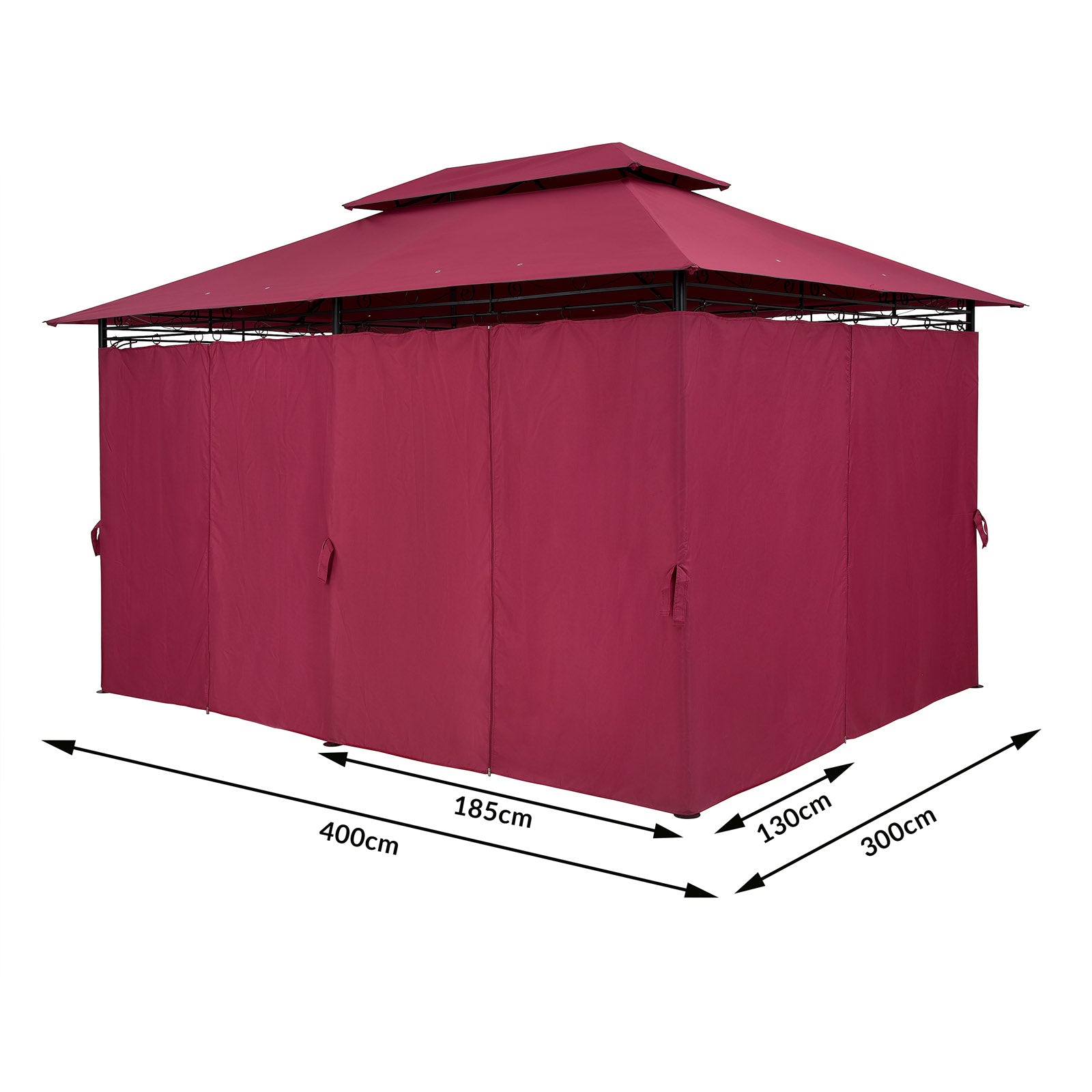 Metal Gazebo Topas Red 3x4m med sidepaneler