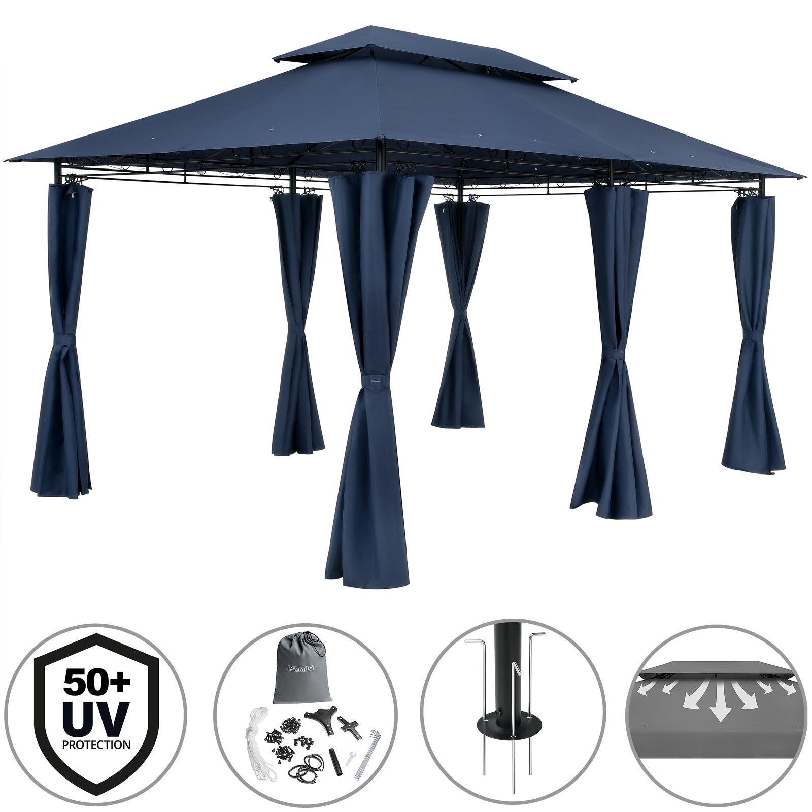 Metal Gazebo Topas blå 3x4m med sidepaneler