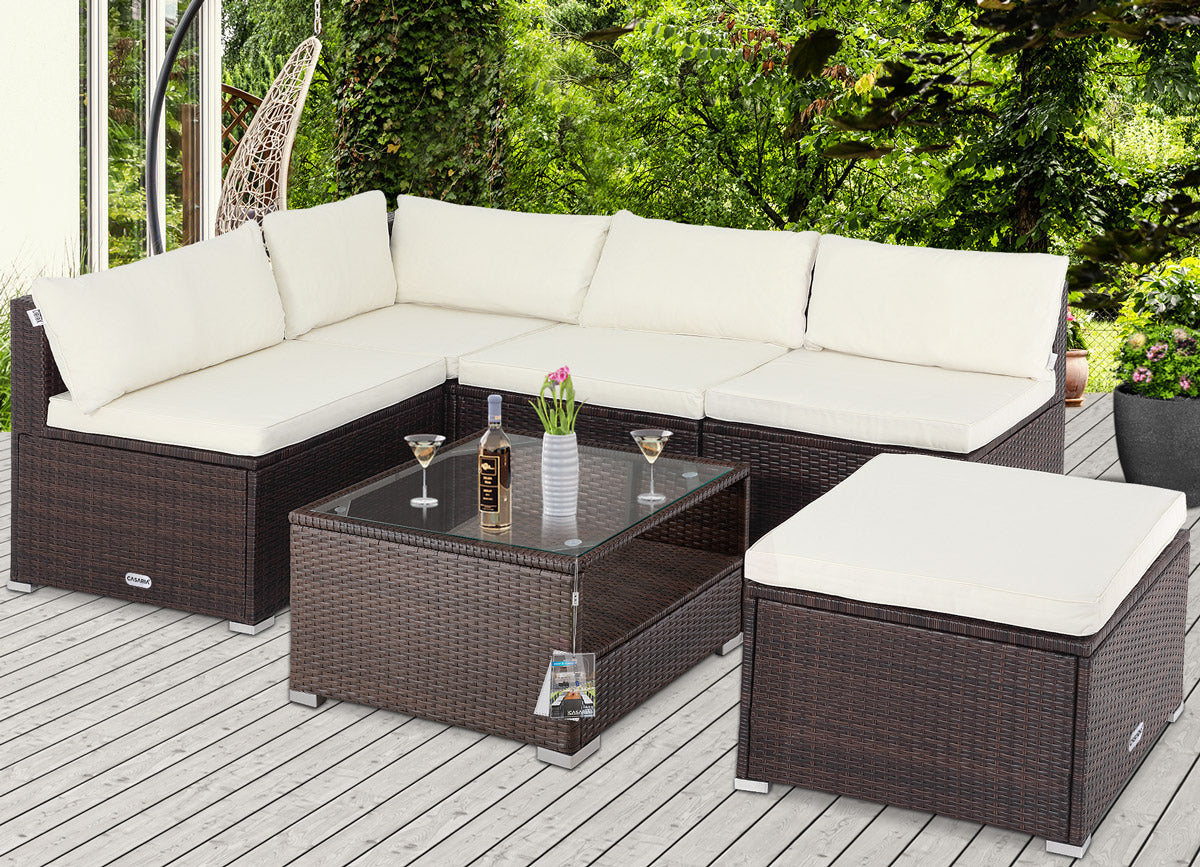 Polyrattan Ecklounge Braun/Creme Dicke Rückenpolster