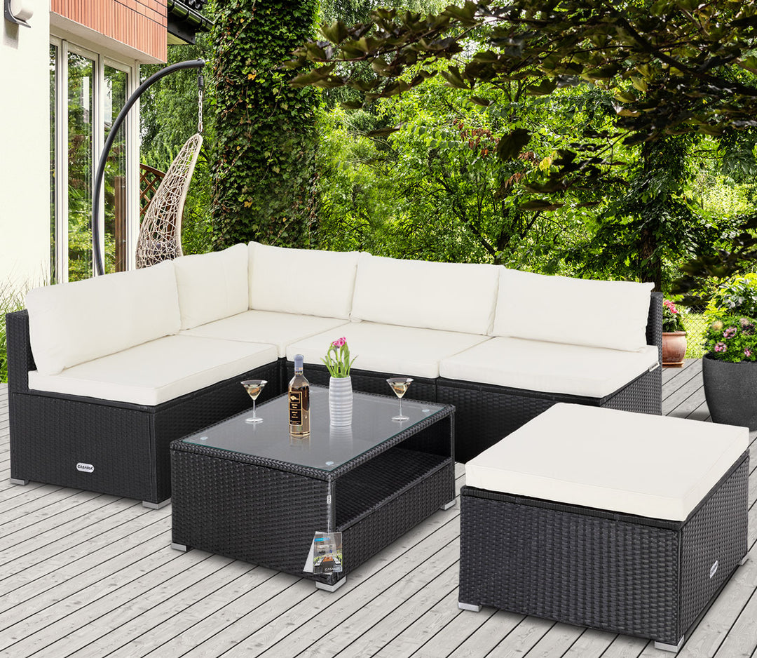 Polyrattan Ecklounge Schwarz/Creme Dicke Rückenpolster